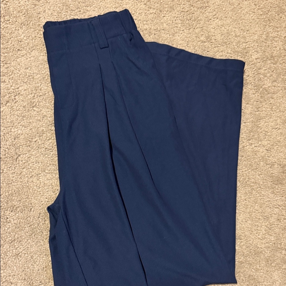 Halara Navy Flex High Waisted Pocket Wide Leg Waffle Work Pants